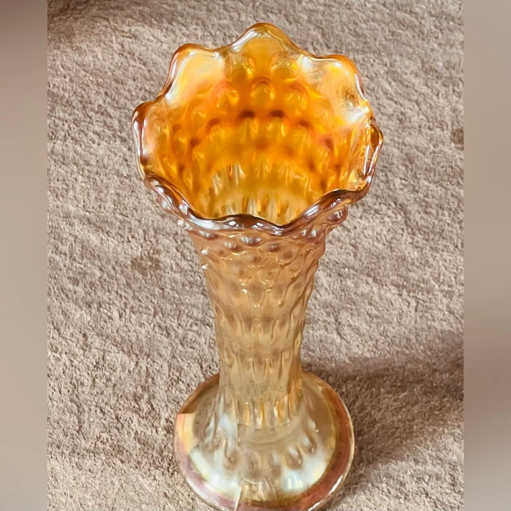 Fenton marigold, April showers, art glass swung vase